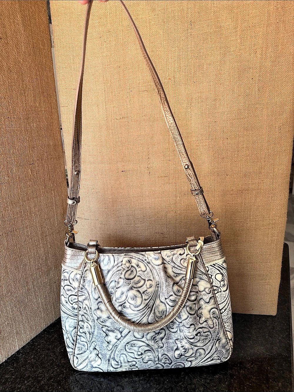 Brahmin Paisley Shoulder Bag in White & Blue